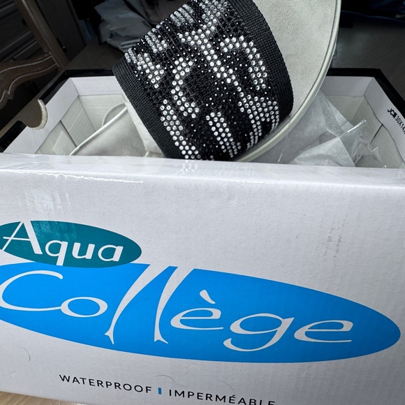 NWT NIB Aqua Collage Stylish Black w rhinestones Slide Sandals Womens Sz 6 - Picture 6 of 14
